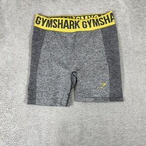 Gymshark Biker Shorts Womens Medium Grey Yellow Logo Seamless Marl Activewear